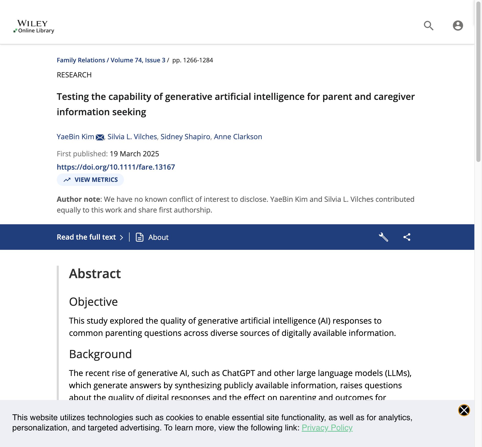 Testing the capability of generative artificial intelligence for parent and caregiver information seeking